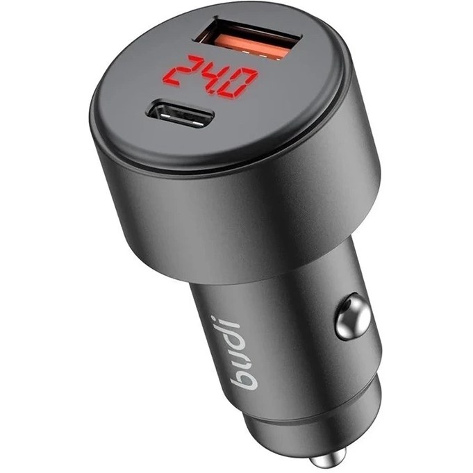 شارژر فندکی بودی مدل Budi CC601B با خروجی USB و USB-C و توان 30 وات