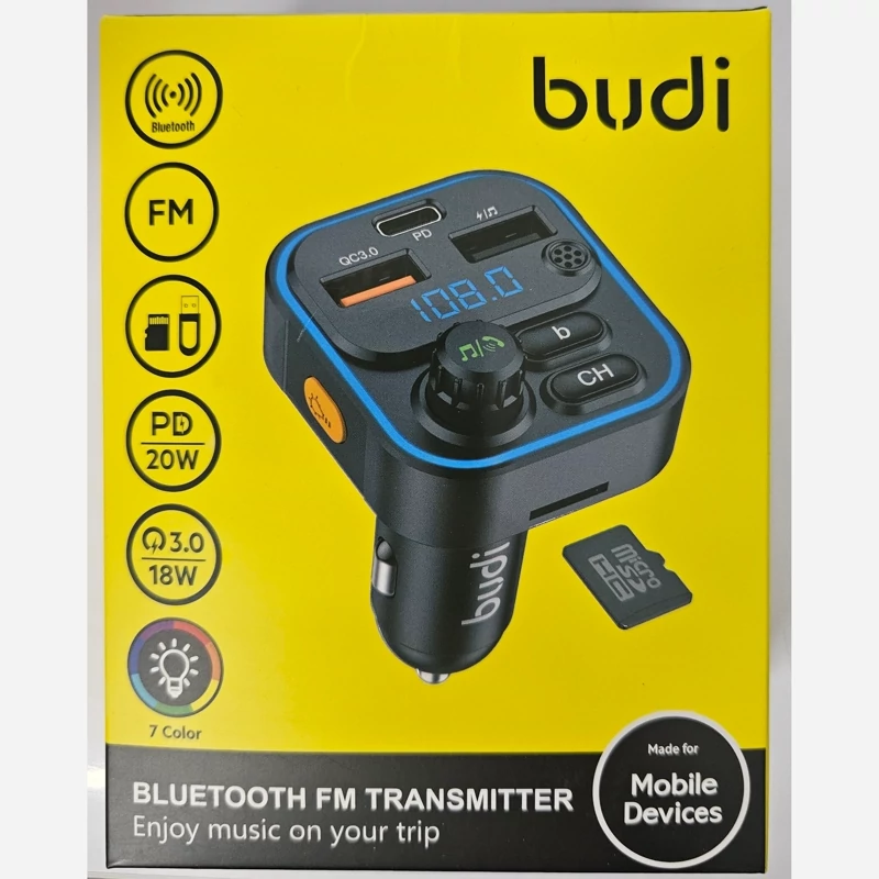 شارژر فندکی فست شارژ ماشین بودی(budi) مدلCCT05B و گیرنده بلوتوث خودرو